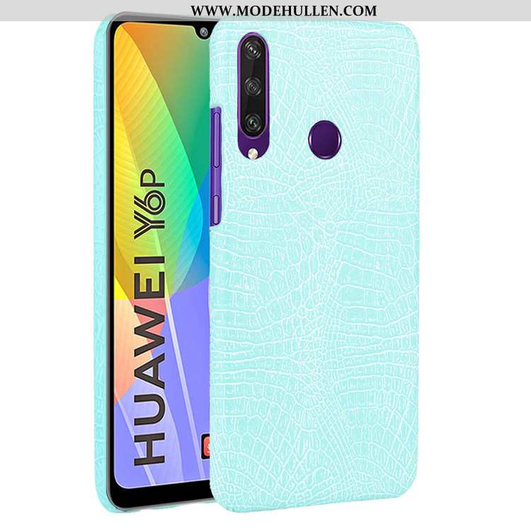 Hülle Huawei Y6p Muster Trend Krokodilmuster Handy Leder Schwer Case Blau