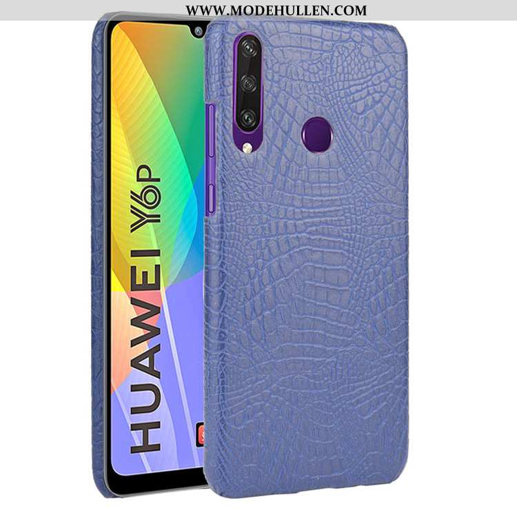 Hülle Huawei Y6p Muster Trend Krokodilmuster Handy Leder Schwer Case Blau