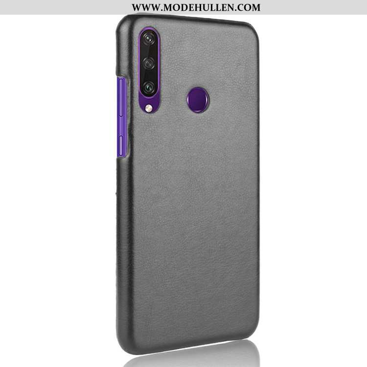 Hülle Huawei Y6p Schutz Leder Case Anti-sturz Trend Litchi Schwarz