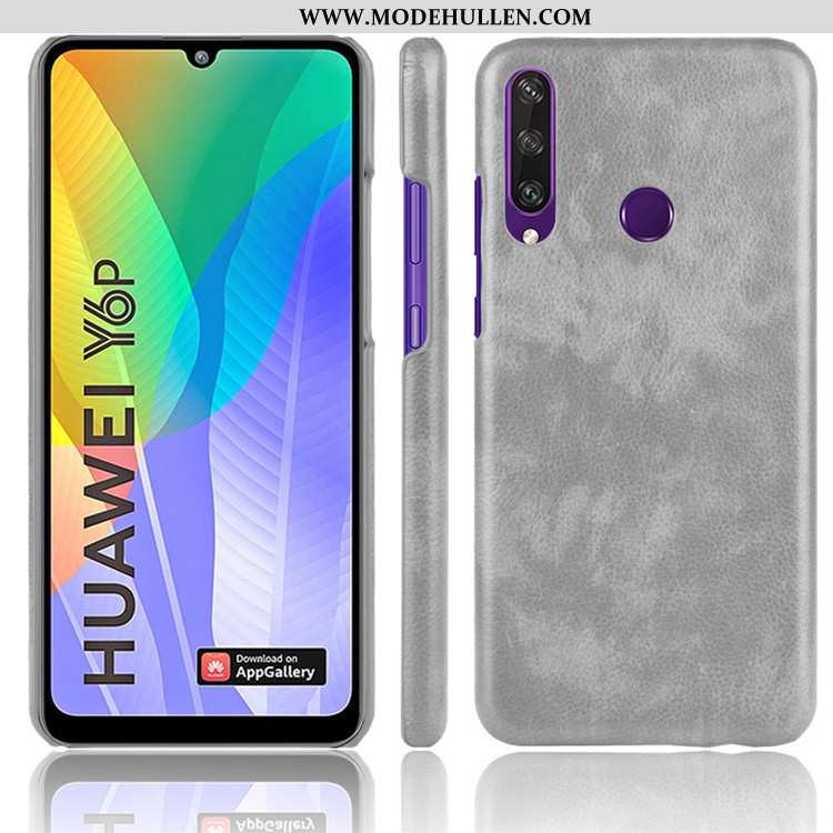 Hülle Huawei Y6p Schutz Leder Case Anti-sturz Trend Litchi Schwarz