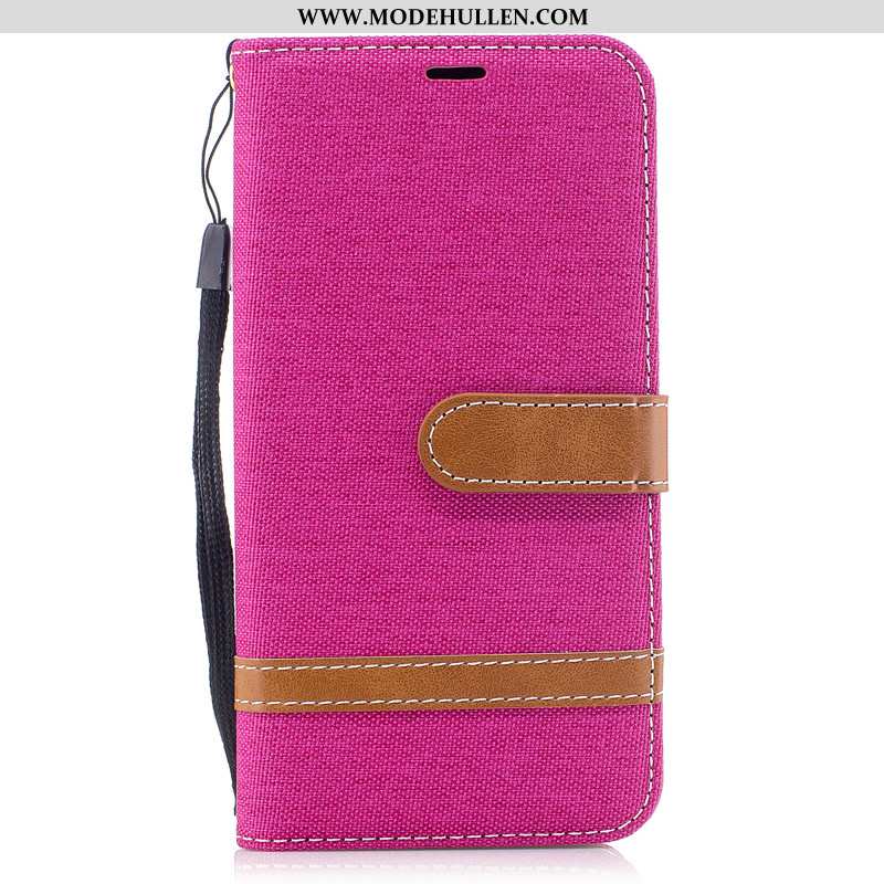 Hülle Huawei Y6p Schutz Lederhülle Karte Denim Rot Folio Rosa