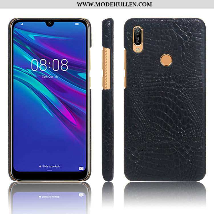 Hülle Huawei Y6s Muster Schutz Einfarbig Lederhülle Handy Case Krokodilmuster Schwarz