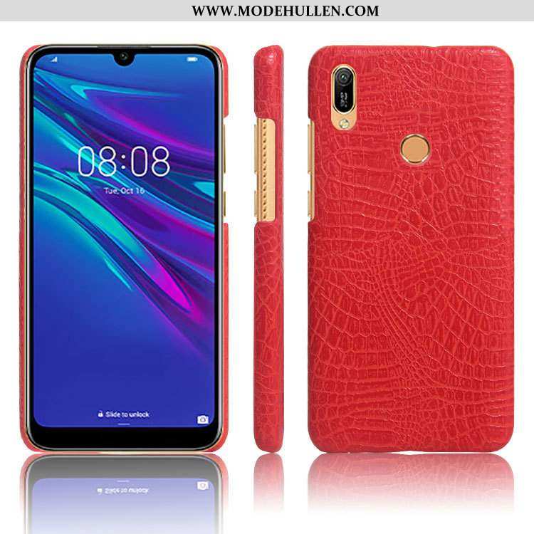 Hülle Huawei Y6s Muster Schutz Einfarbig Lederhülle Handy Case Krokodilmuster Schwarz