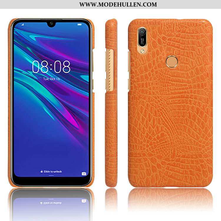 Hülle Huawei Y6s Muster Schutz Einfarbig Lederhülle Handy Case Krokodilmuster Schwarz