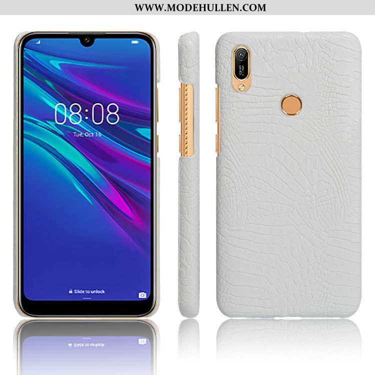 Hülle Huawei Y6s Muster Schutz Einfarbig Lederhülle Handy Case Krokodilmuster Schwarz