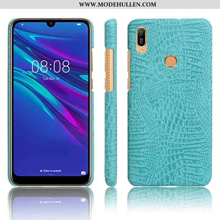 Hülle Huawei Y6s Muster Schutz Einfarbig Lederhülle Handy Case Krokodilmuster Schwarz