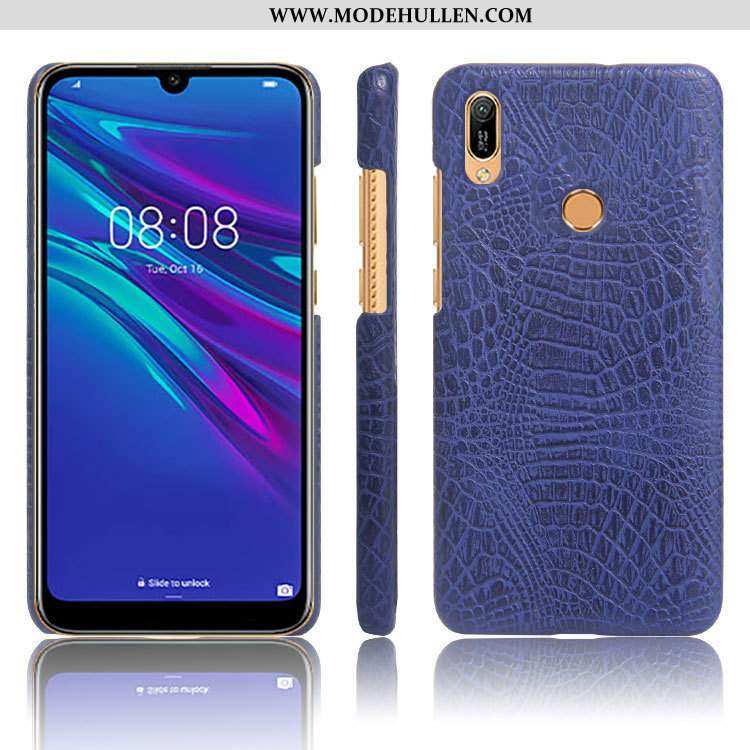 Hülle Huawei Y6s Muster Schutz Einfarbig Lederhülle Handy Case Krokodilmuster Schwarz