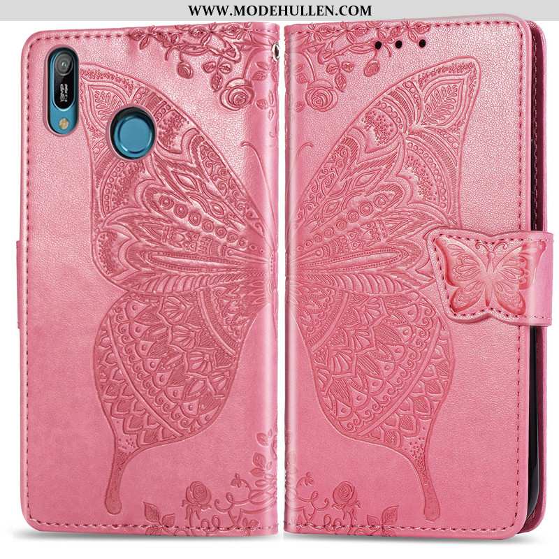 Hülle Huawei Y6s Schutz Lederhülle Prägung Case Folio Schmetterling Rosa