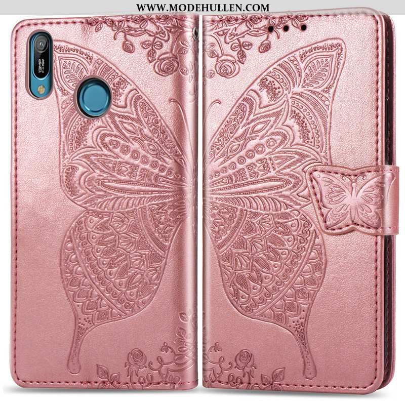 Hülle Huawei Y6s Schutz Lederhülle Prägung Case Folio Schmetterling Rosa