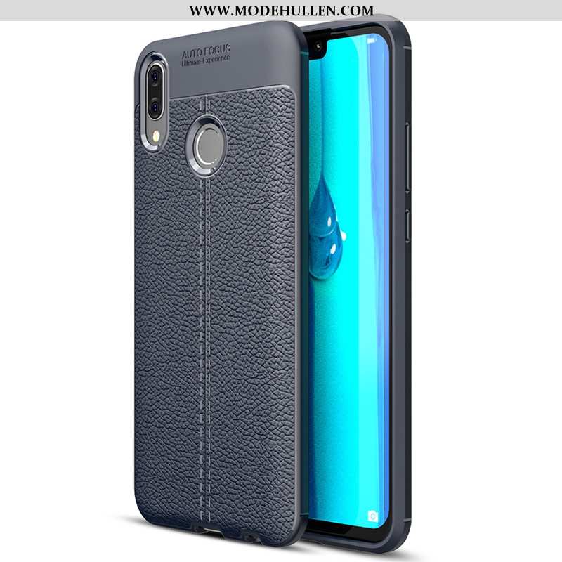 Hülle Huawei Y7 2020 Muster Weiche Leder Case Schutz Handy Dunkelblau