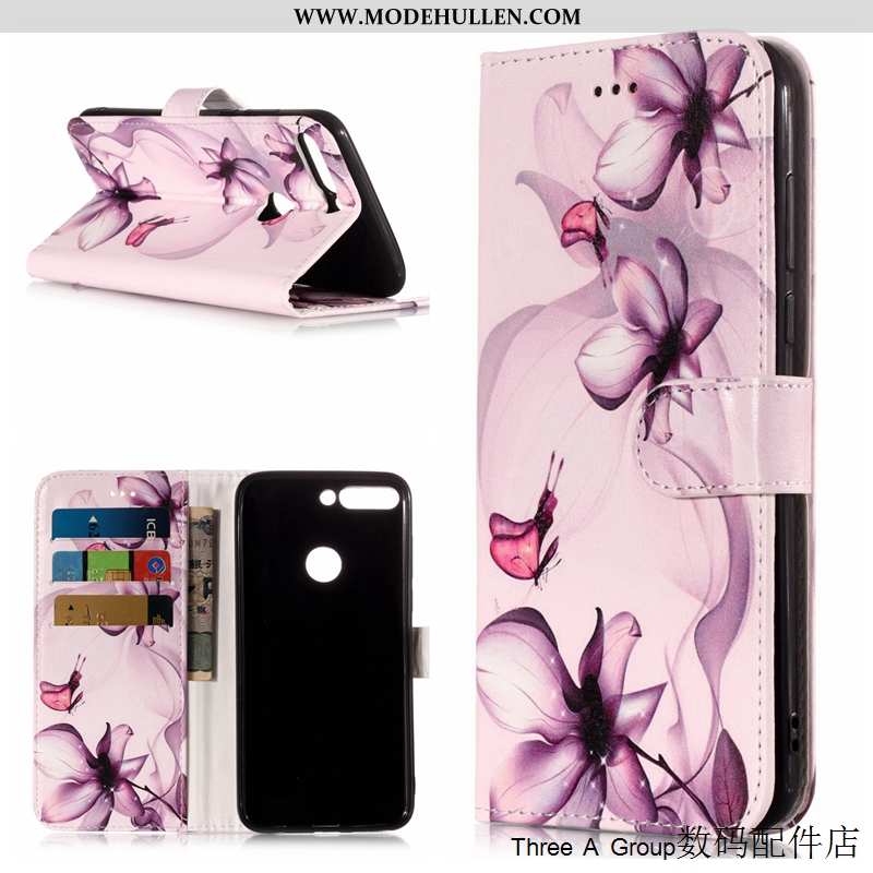 Hülle Huawei Y7 2020 Schutz Lederhülle Case Rosa Karikatur Folio