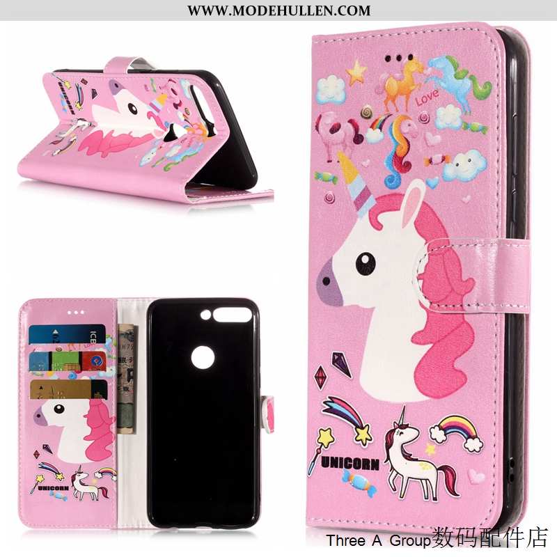 Hülle Huawei Y7 2020 Schutz Lederhülle Case Rosa Karikatur Folio