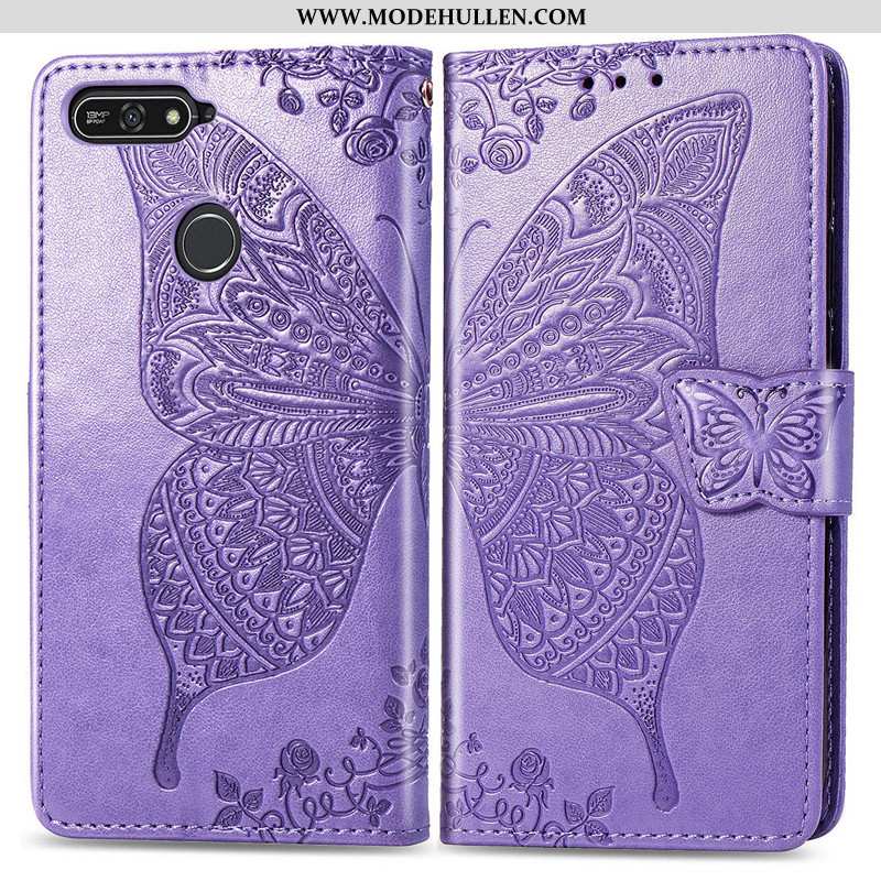 Hülle Huawei Y7 2020 Schutz Lederhülle Hängende Verzierungen Case Jugend Folio Lila