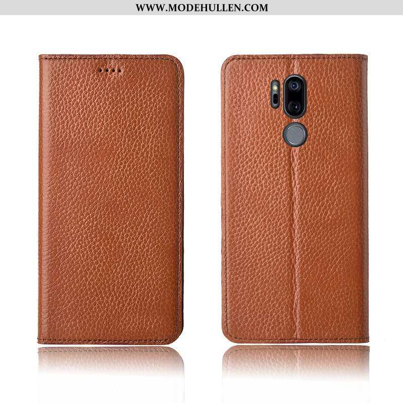 Hülle Lg G7 Thinq Silikon Schutz Case Echt Leder Clamshell Handy Khaki