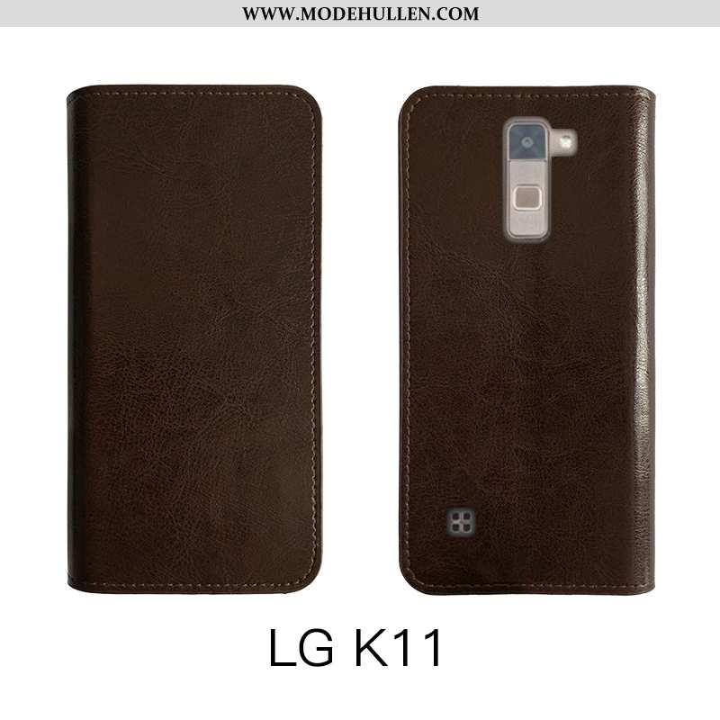 Hülle Lg K11 Schutz Echt Leder Case Weiche Folio Einfach Braun