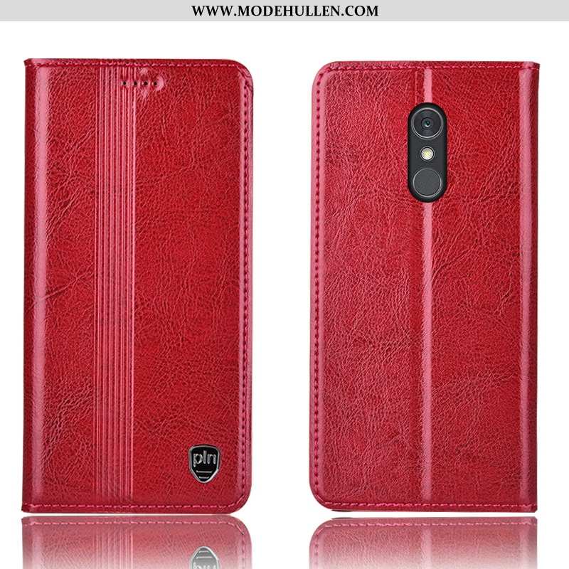 Hülle Lg Q Stylus Echt Leder Schutz Case Rot Folio Handy Rote