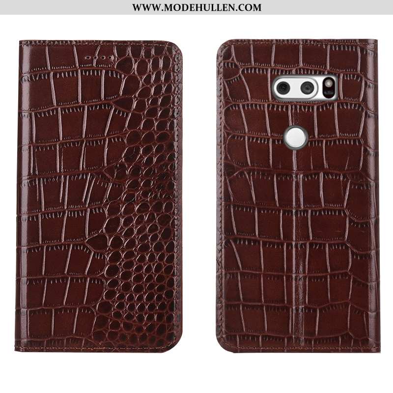 Hülle Lg V30 Echt Leder Schutz Alles Inklusive Handy Case Krokodilmuster Folio Rote