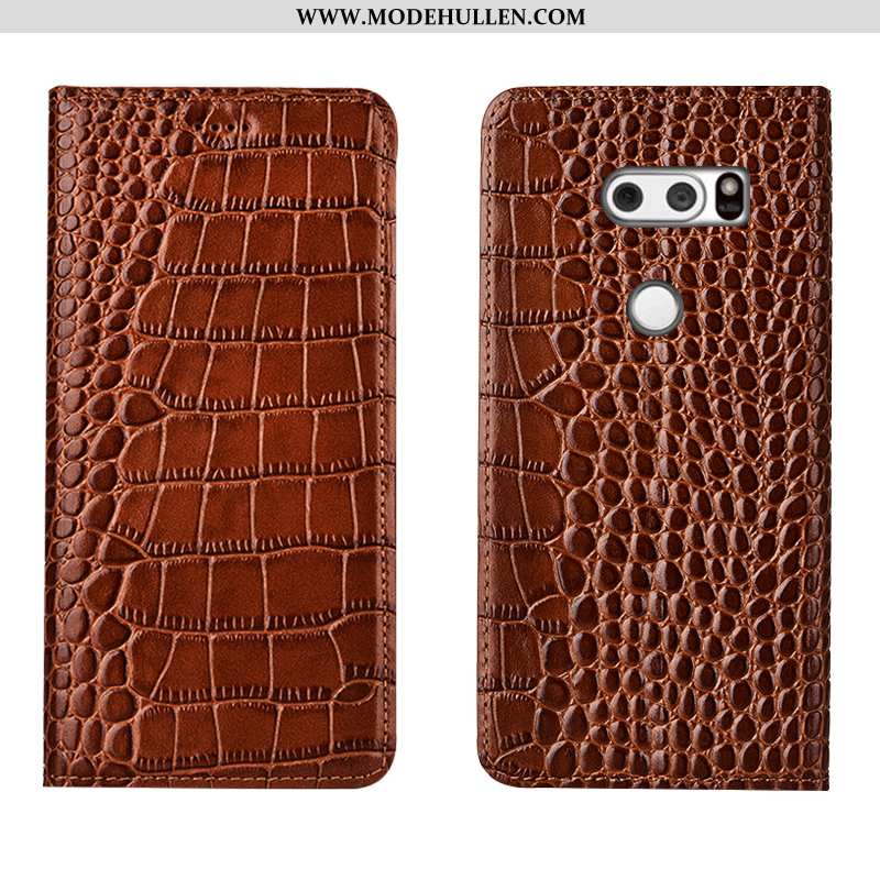 Hülle Lg V30 Echt Leder Schutz Alles Inklusive Handy Case Krokodilmuster Folio Rote