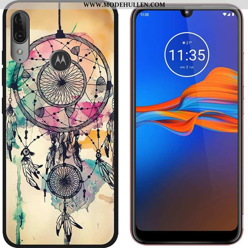 Hülle Moto E6 Plus Karikatur Trend Stoff Schwarz Gemalt Nubuck Schlussverkauf Lila