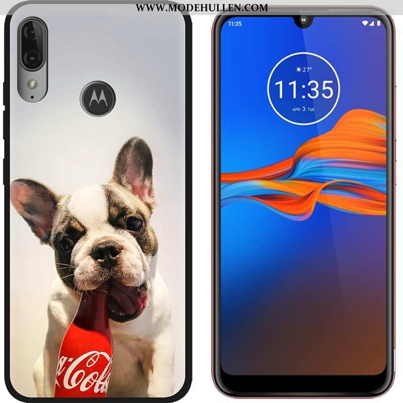 Hülle Moto E6 Plus Karikatur Trend Stoff Schwarz Gemalt Nubuck Schlussverkauf Lila