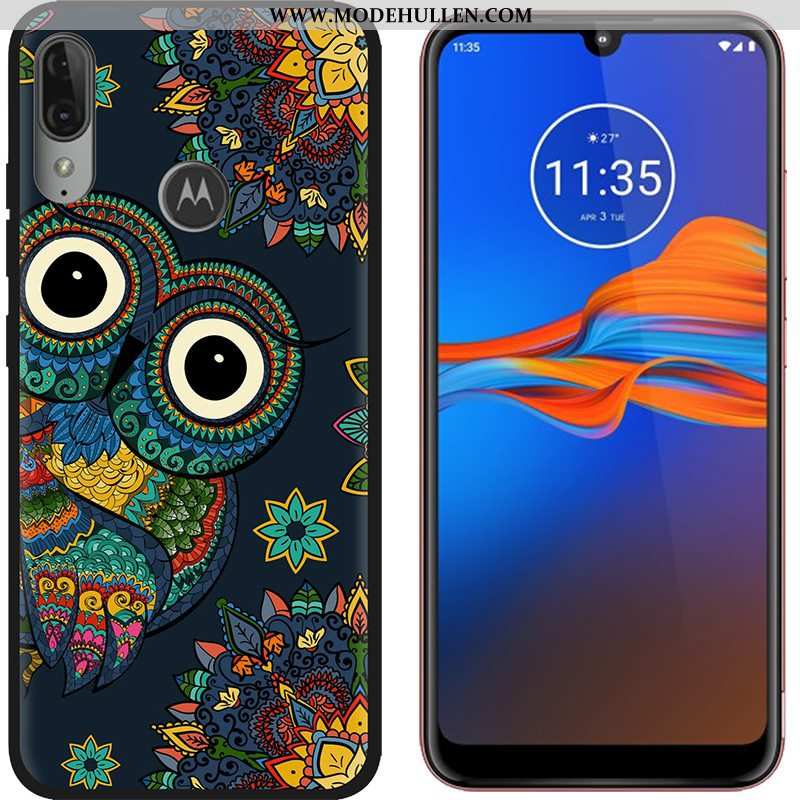 Hülle Moto E6 Plus Karikatur Trend Stoff Schwarz Gemalt Nubuck Schlussverkauf Lila