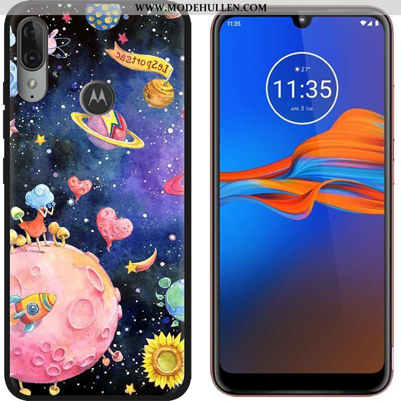 Hülle Moto E6 Plus Karikatur Trend Stoff Schwarz Gemalt Nubuck Schlussverkauf Lila