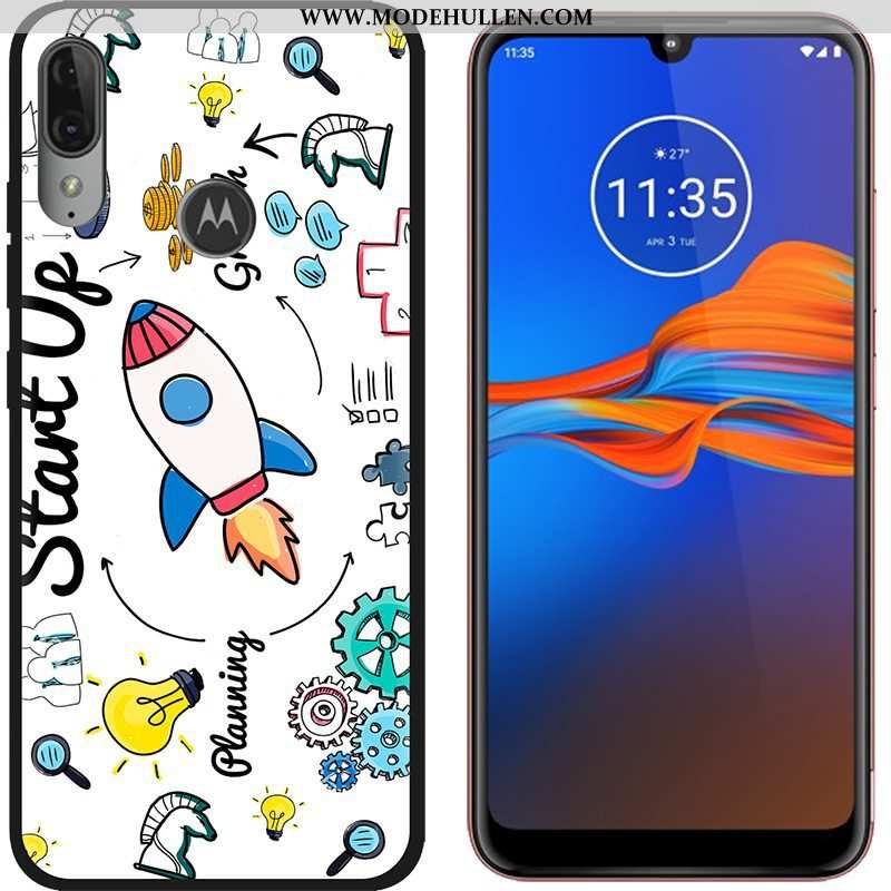 Hülle Moto E6 Plus Karikatur Trend Stoff Schwarz Gemalt Nubuck Schlussverkauf Lila