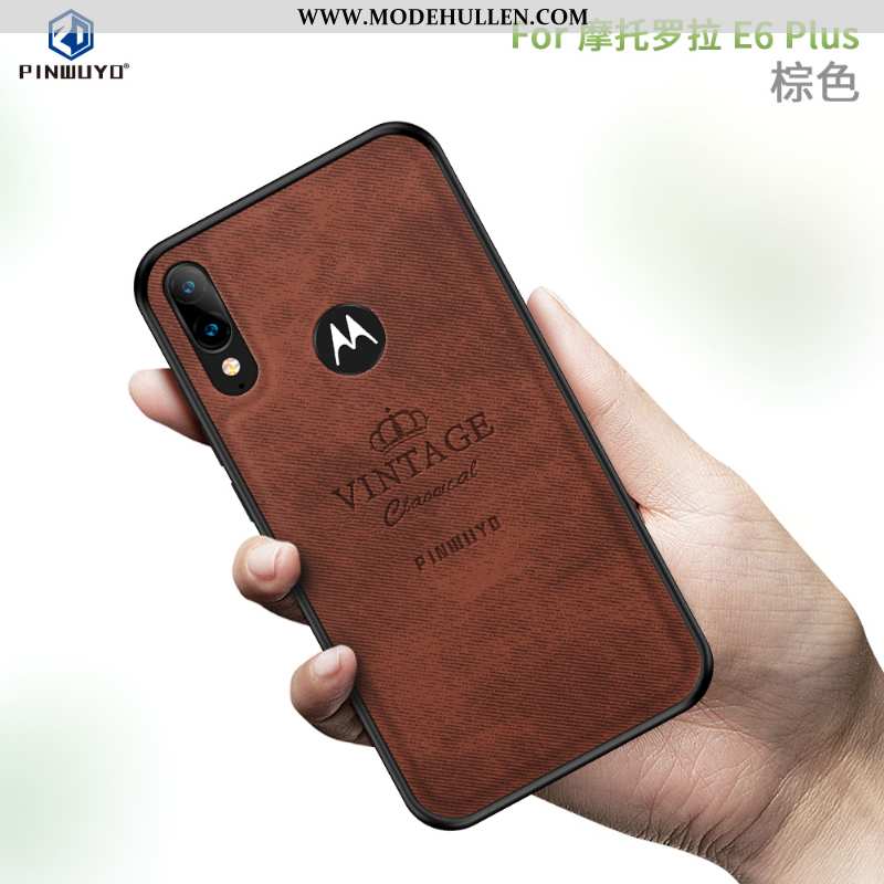 Hülle Moto E6 Plus Muster Schutz Case Handy Rot Stoff Rote