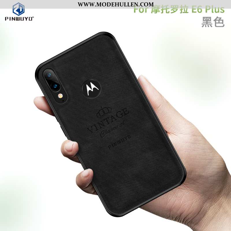 Hülle Moto E6 Plus Muster Schutz Case Handy Rot Stoff Rote