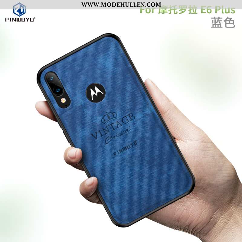 Hülle Moto E6 Plus Muster Schutz Case Handy Rot Stoff Rote