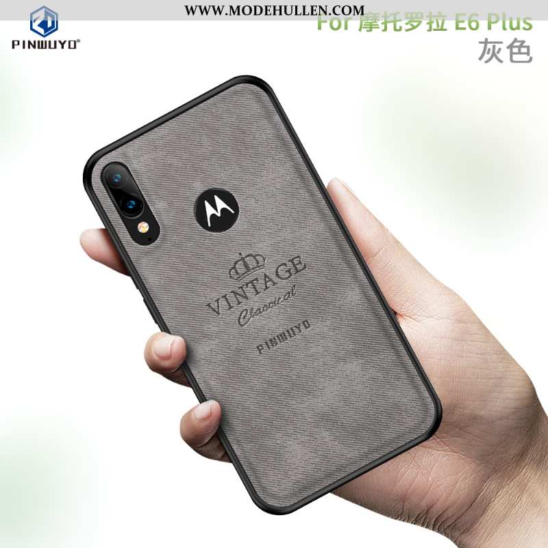 Hülle Moto E6 Plus Muster Schutz Case Handy Rot Stoff Rote