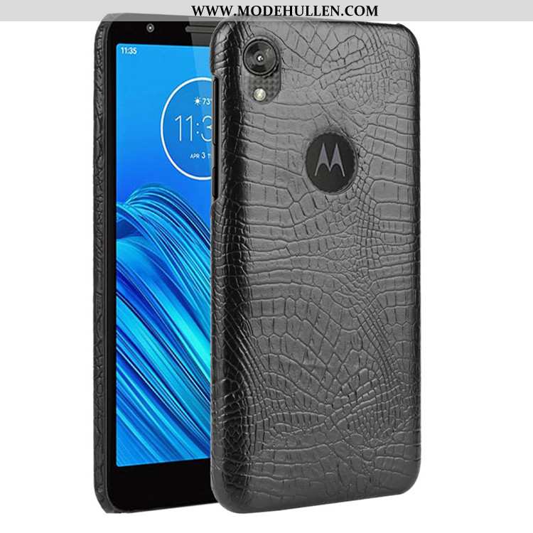 Hülle Moto E6 Plus Muster Trend Case Schwer Handy Schutz Leder Schwarz