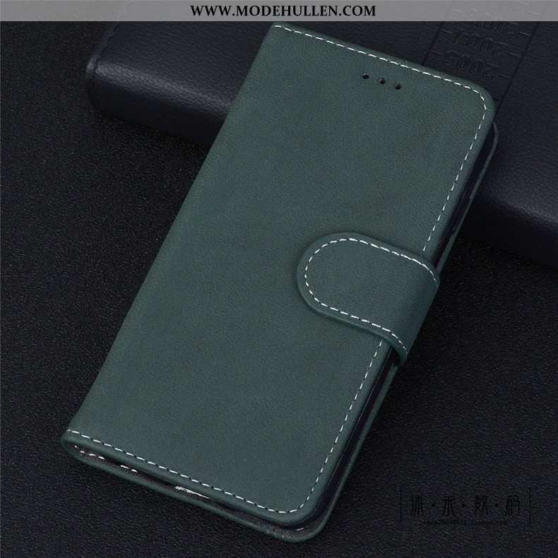 Hülle Moto E6 Plus Retro Schutz Nubuck Folio Handy Case Grün