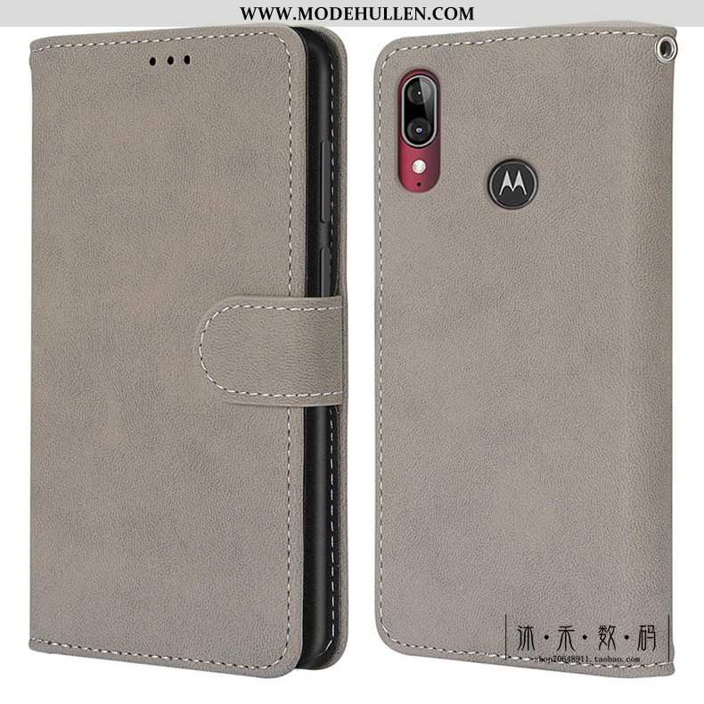 Hülle Moto E6 Plus Retro Schutz Nubuck Folio Handy Case Grün