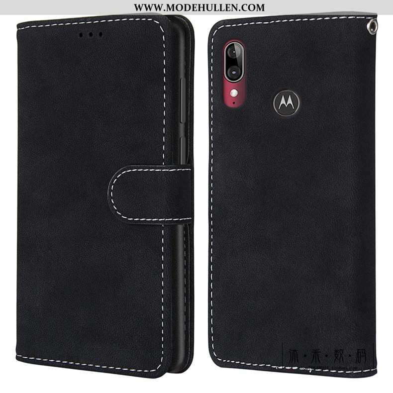 Hülle Moto E6 Plus Retro Schutz Nubuck Folio Handy Case Grün