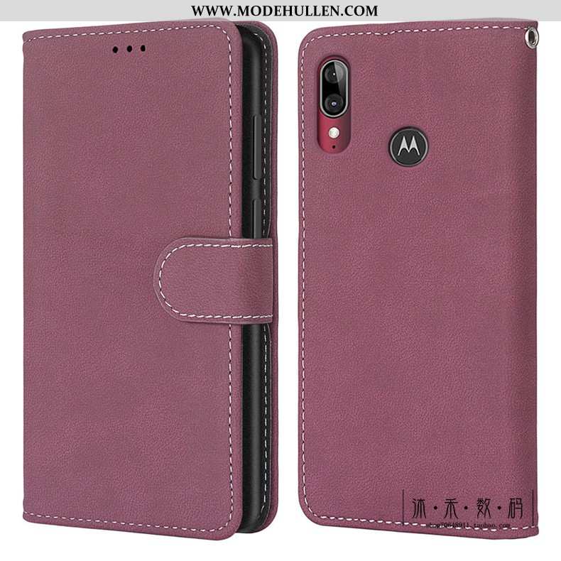 Hülle Moto E6 Plus Retro Schutz Nubuck Folio Handy Case Grün