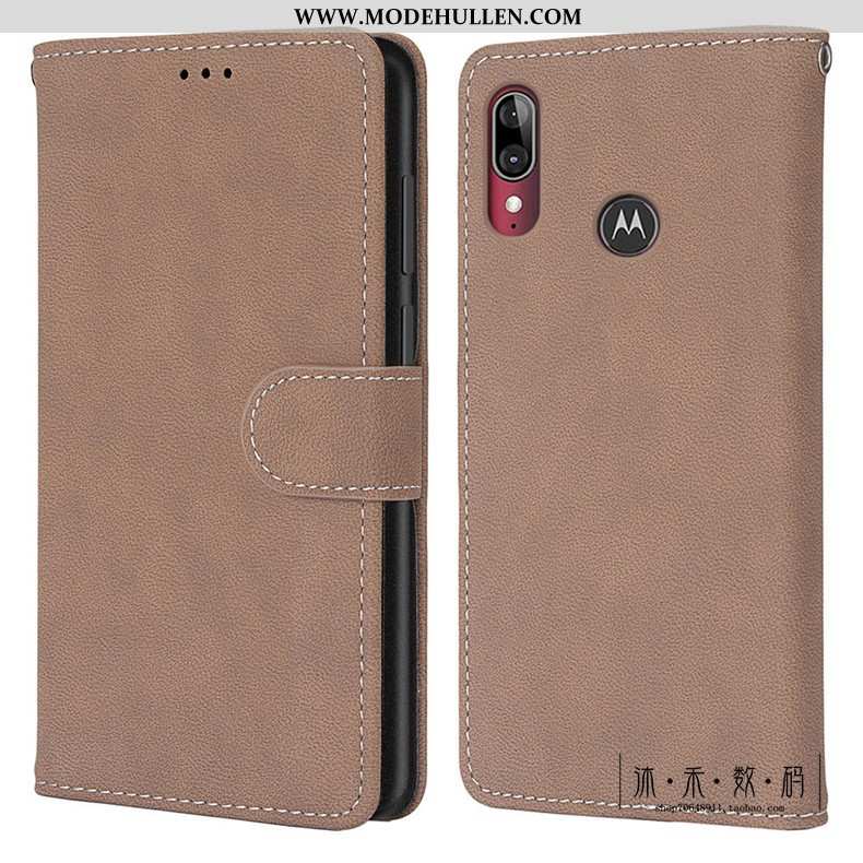 Hülle Moto E6 Plus Retro Schutz Nubuck Folio Handy Case Grün