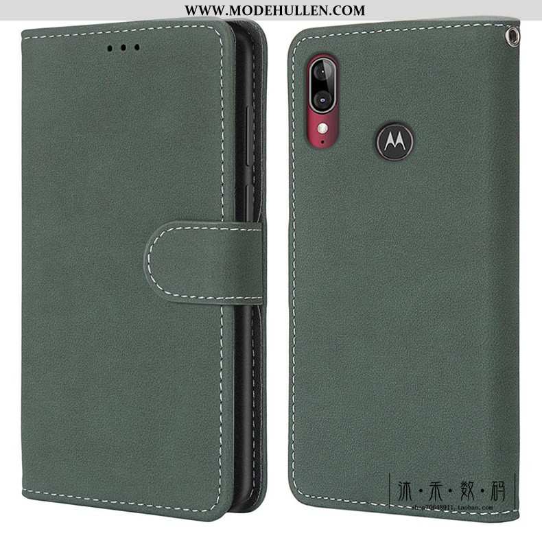 Hülle Moto E6 Plus Retro Schutz Nubuck Folio Handy Case Grün