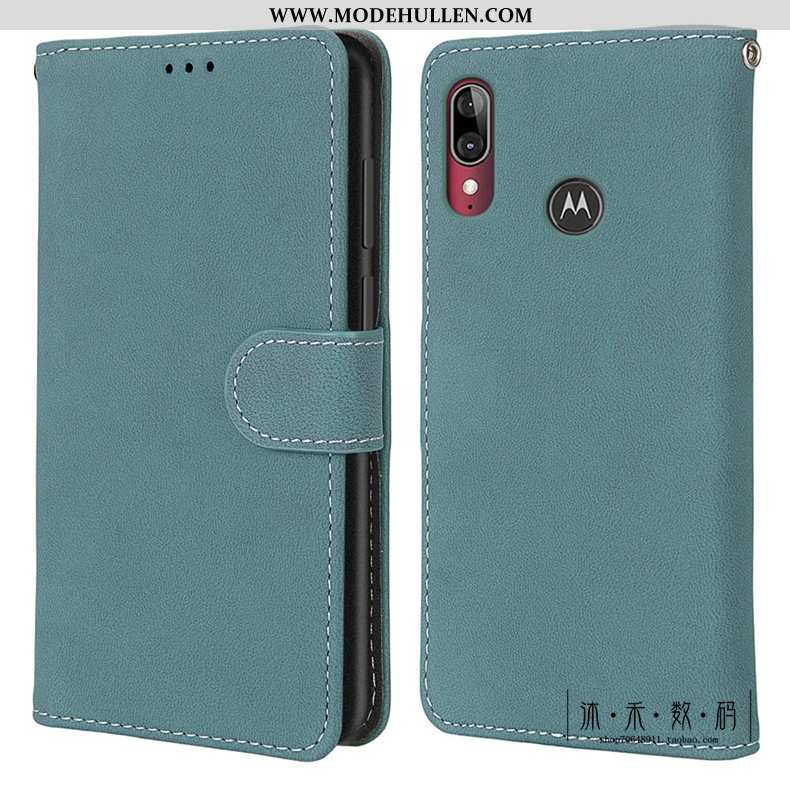 Hülle Moto E6 Plus Retro Schutz Nubuck Folio Handy Case Grün