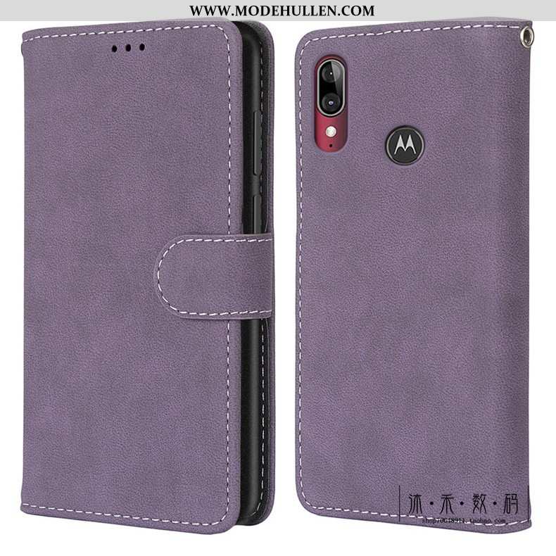 Hülle Moto E6 Plus Retro Schutz Nubuck Folio Handy Case Grün