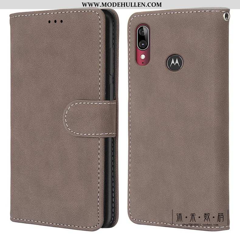 Hülle Moto E6 Plus Retro Schutz Nubuck Folio Handy Case Grün