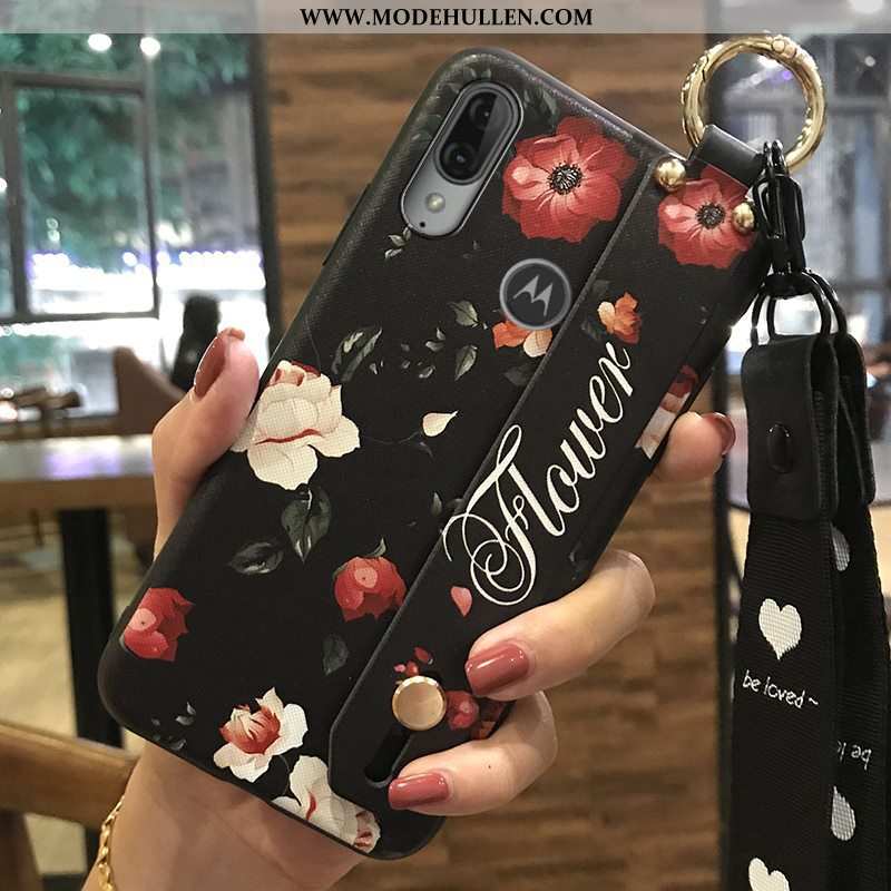 Hülle Moto E6 Plus Weiche Schutz Dunkelblau Blumen Handy Mini