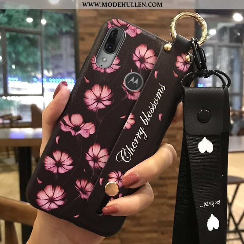 Hülle Moto E6 Plus Weiche Schutz Dunkelblau Blumen Handy Mini