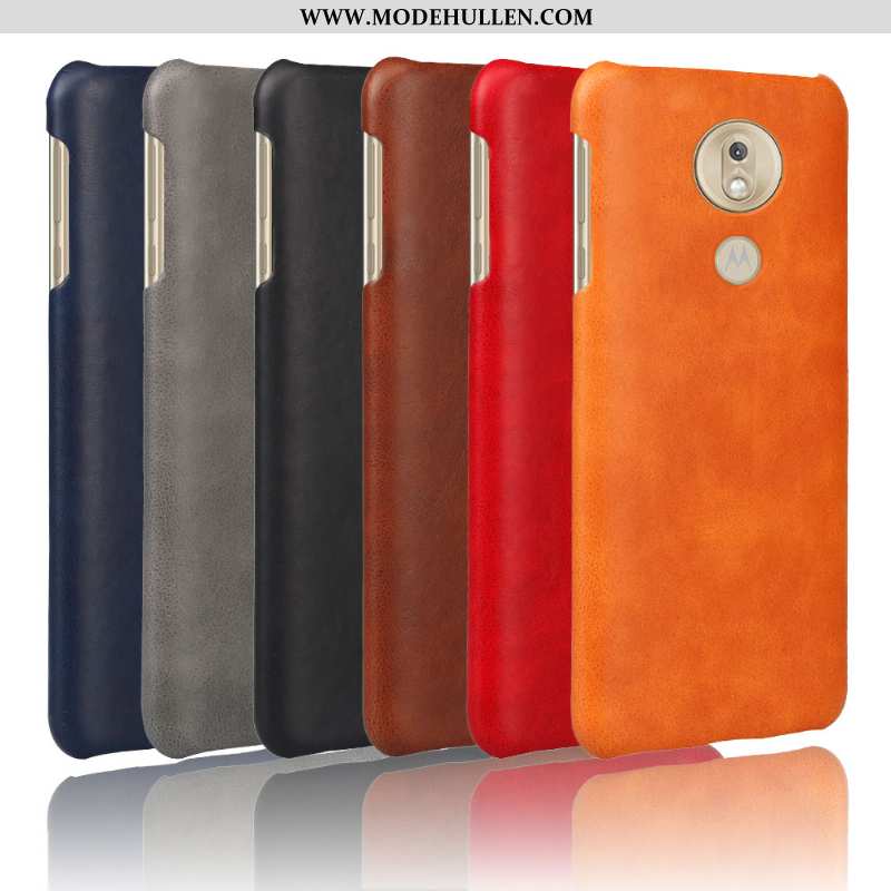 Hülle Moto G7 Play Retro Leder Orange Case Schutz Schwer Handy