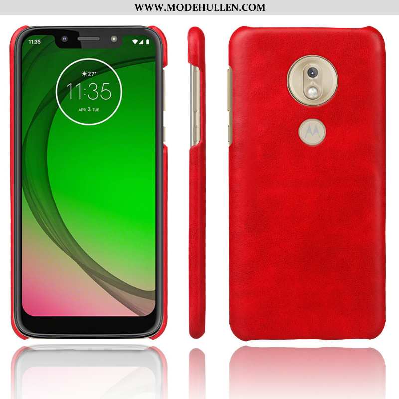 Hülle Moto G7 Play Retro Leder Orange Case Schutz Schwer Handy