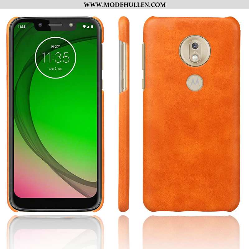 Hülle Moto G7 Play Retro Leder Orange Case Schutz Schwer Handy