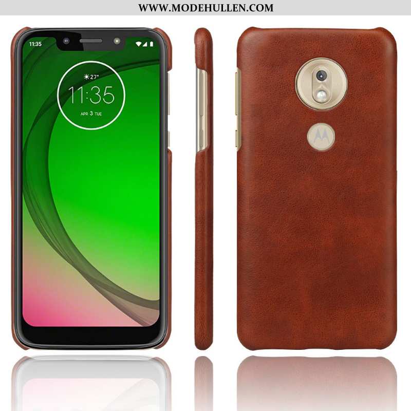 Hülle Moto G7 Play Retro Leder Orange Case Schutz Schwer Handy