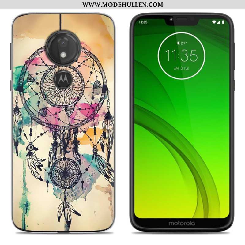 Hülle Moto G7 Play Schutz Karikatur Einfassung Grün Weiche Gemalt