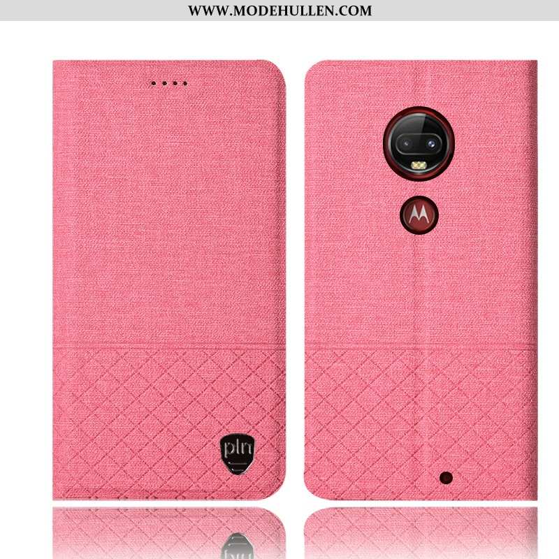 Hülle Moto G7 Plus Baumwolle Und Leinen Lederhülle Alles Inklusive Rosa Case Handy