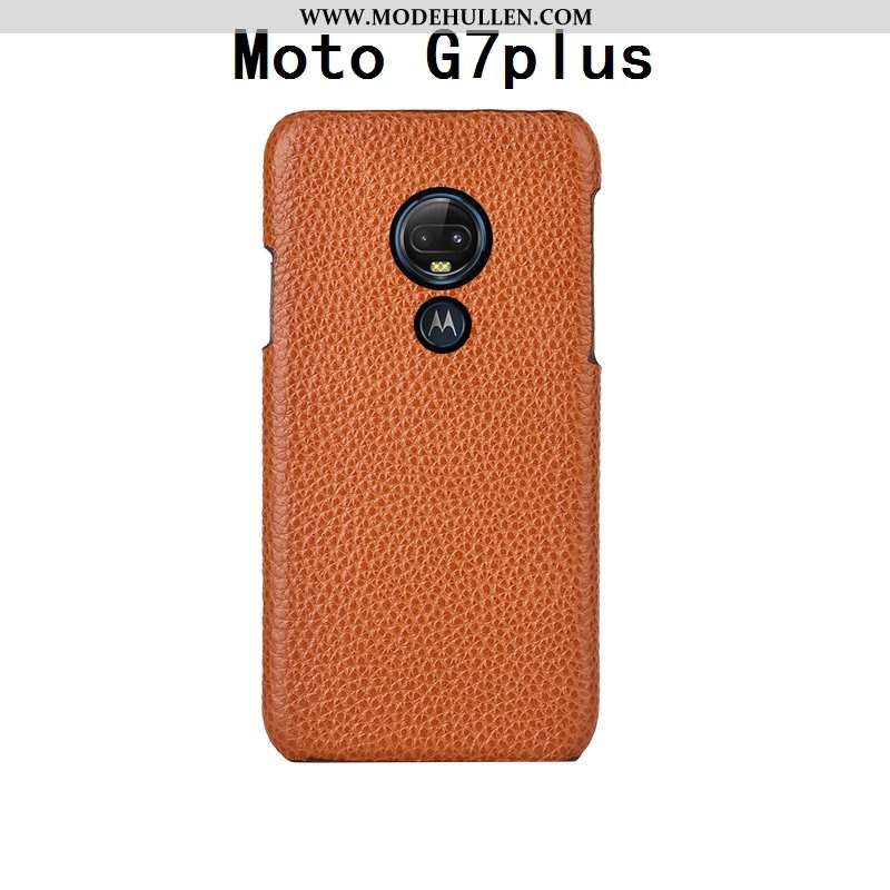 Hülle Moto G7 Plus Echt Leder Leder Kuh Schutz Mode Dunkelblau Angepasst